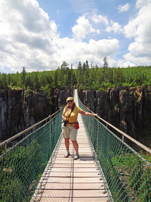 Karen Duquette on the suspension bridge